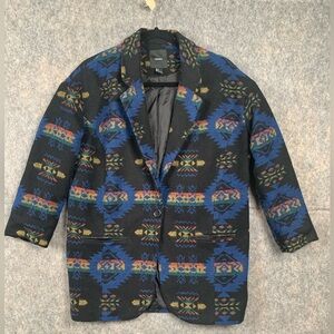 Forever 21 Wool‎ Blend Print Coat Tweed Texture Tribal Indian Jacket Small